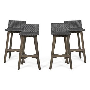 La Brea Outdoor Acacia Wood and Wicker Barstools (Set of 4) by Christopher Knight Home