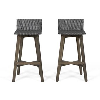 La Brea Outdoor Acacia Wood and Wicker Barstools (Set of 2) by Christopher Knight Home