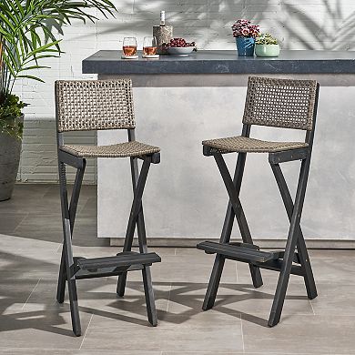 Polaris Acacia Wood Outdoor Folding Barstools (Set of 2) by Christopher Knight Home