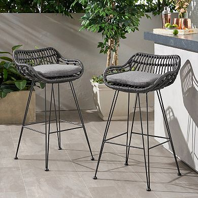 Dale Outdoor Wicker Barstools (Set of 2) by Christopher Knight Home