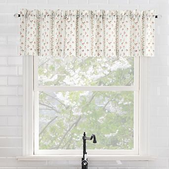 No. 918 Riverwood Floral Stripe Semi-Sheer Rod Pocket Kitchen Curtain Valance