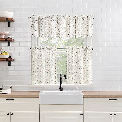 No. 918 Riverwood Floral Stripe Semi-Sheer Rod Pocket Kitchen Curtain Valance