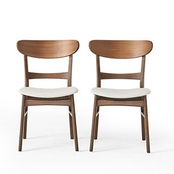 Mid-Century Modern Upholstered Rubberwood Dining Chair (Set of 2) by Christopher Knight Home