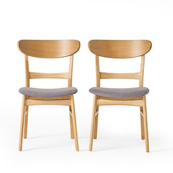 Mid-Century Modern Upholstered Rubberwood Dining Chair (Set of 2) by Christopher Knight Home