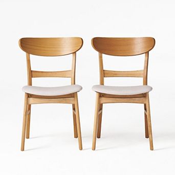 Mid-Century Modern Upholstered Rubberwood Dining Chair (Set of 2) by Christopher Knight Home