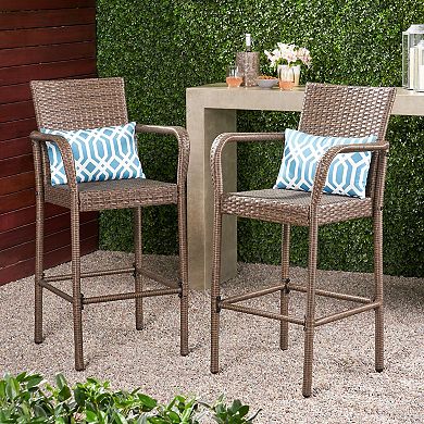 Delfina Outdoor Wicker Barstools (Set of 2) by Christopher Knight Home