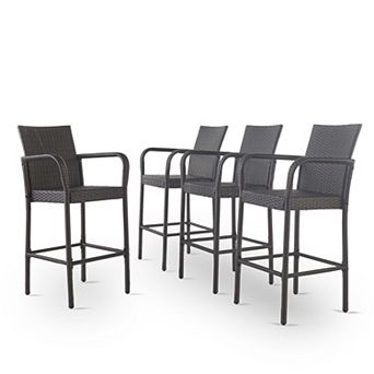 Delfina Outdoor Wicker Barstool (Set of 4) by Christopher Knight Home