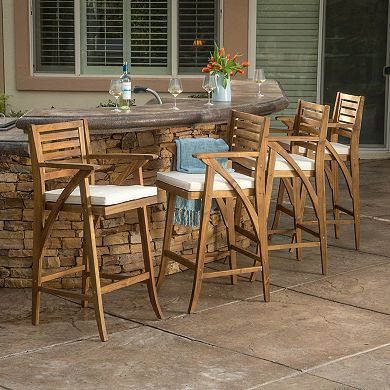 Hermosa Acacia Wood Cushioned Bar Stool (Set of 4) by Christopher Knight Home