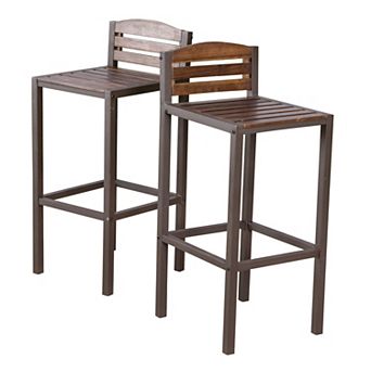 Milos Outdoor Acacia Wood Barstool (Set of 2) by Christopher Knight Home