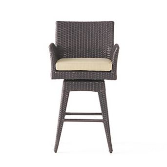 Fairfax Outdoor Wicker Swivel Armed Cushion Barstool by Christopher Knight Home