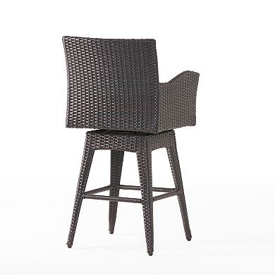 Fairfax Outdoor Wicker Swivel Armed Cushion Barstool by Christopher Knight Home