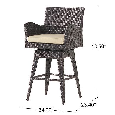 Fairfax Outdoor Wicker Swivel Armed Cushion Barstool by Christopher Knight Home