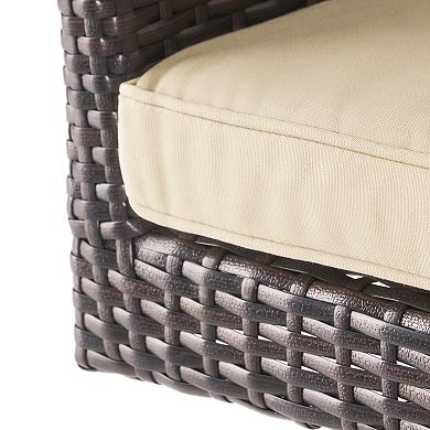 Fairfax Outdoor Wicker Swivel Armed Cushion Barstool by Christopher Knight Home