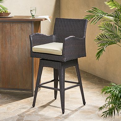 Fairfax Outdoor Wicker Swivel Armed Cushion Barstool by Christopher Knight Home