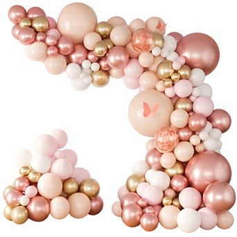 Rose Gold Balloons Garland Kit 132 pc in Nude, Pearl White & Confetti for Women’s Birthday, Wedding