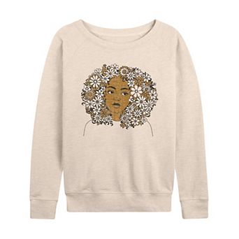 Plus Size Floral Afro Woman Distressed French Terry Long Sleeve Tee