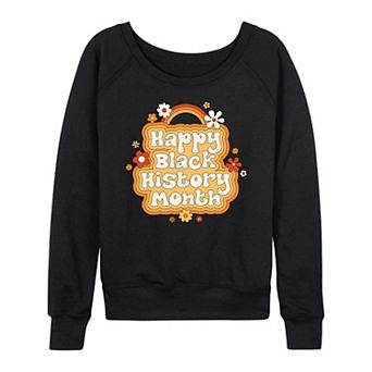 Plus Size Happy Black History Month Floral French Terry Long Sleeve Tee