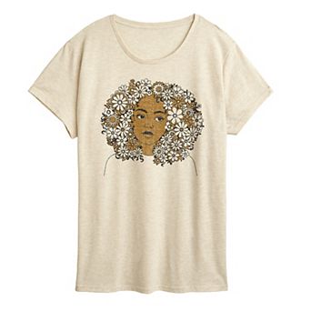 Women's Floral Afro Woman Distressed Graphic Tee
