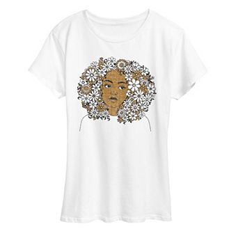 Women's Floral Afro Woman Distressed Graphic Tee