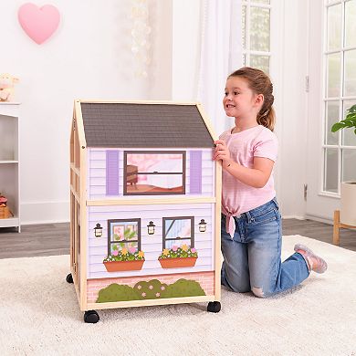 KidKraft So Darling Wooden Dollhouse on Wheels with 29 Accessories
