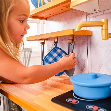 KidKraft Simply Stylish Wooden Play Kitchen with Lights & 30+ Accessories