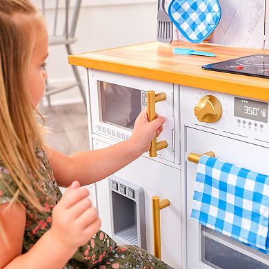 KidKraft Simply Stylish Wooden Play Kitchen with Lights & 30+ Accessories