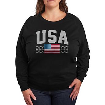 Plus Size USA Winter Sports Sweater Pattern French Terry Long Sleeve Tee