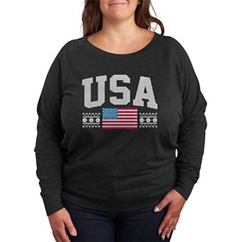 Plus Size USA Winter Sports Sweater Pattern French Terry Long Sleeve Tee