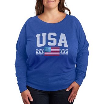 Plus Size USA Winter Sports Sweater Pattern French Terry Long Sleeve Tee