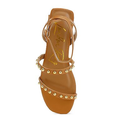 London Rag Flippity Women's Studded Ankle Strap Flat Sandals