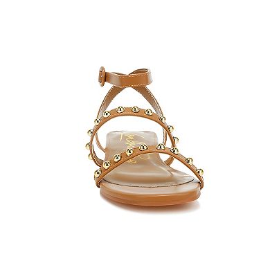 London Rag Flippity Women's Studded Ankle Strap Flat Sandals