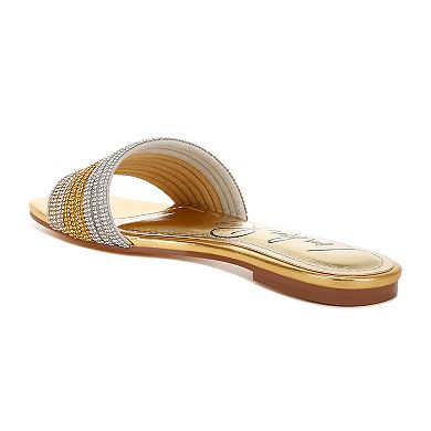 London Rag Chrisy Women's Slip-On Rhinestone Strap Flats