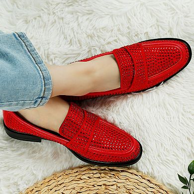 London Rag Rhinestones Embellished Women's Loafers