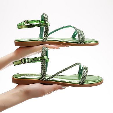 London Rag Bawley Women's Rhinestone Strappy Flat Sandals