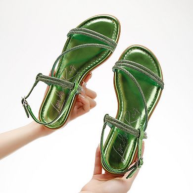 London Rag Bawley Women's Rhinestone Strappy Flat Sandals