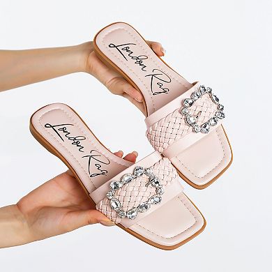 London Rag Hazbin Diamante Women's Slip-On Flat Sandals