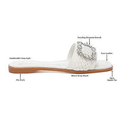 London Rag Hazbin Diamante Women's Slip-On Flat Sandals