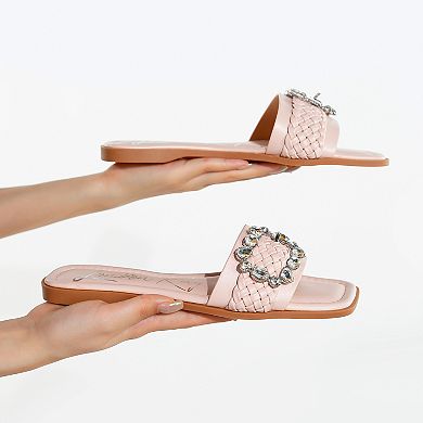 London Rag Hazbin Diamante Women's Slip-On Flat Sandals