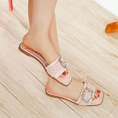 London Rag Hazbin Diamante Women's Slip-On Flat Sandals