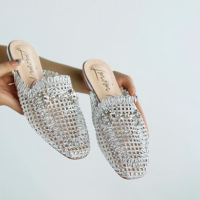London Rag Roboma Women's Woven Metallic Diamante Mules