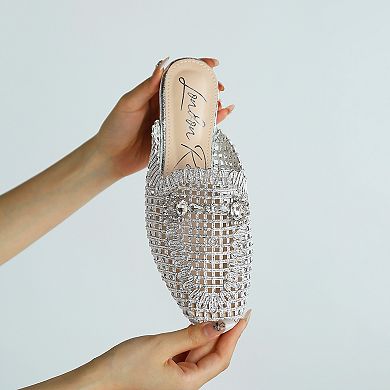 London Rag Roboma Women's Woven Metallic Diamante Mules