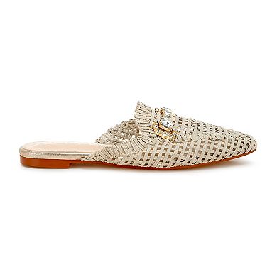 London Rag Roboma Women's Woven Metallic Diamante Mules