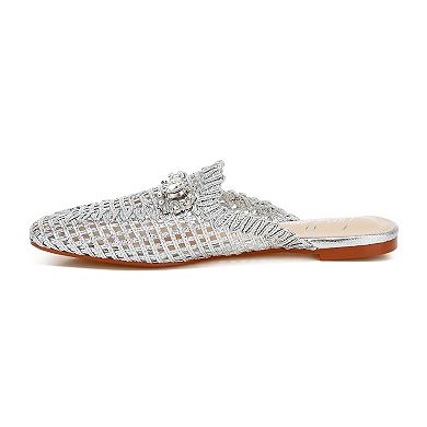 London Rag Roboma Women's Woven Metallic Diamante Mules