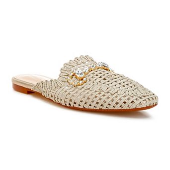 London Rag Roboma Women's Woven Metallic Diamante Mules