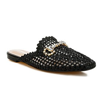 London Rag Roboma Women's Woven Metallic Diamante Mules