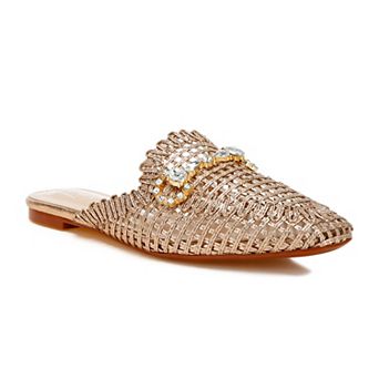 London Rag Roboma Women's Woven Metallic Diamante Mules