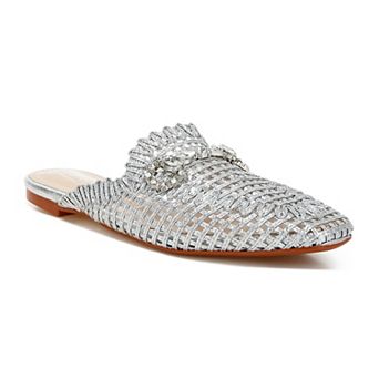 London Rag Roboma Women's Woven Metallic Diamante Mules