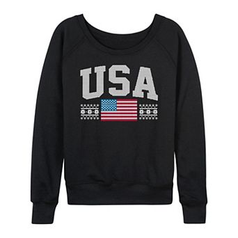 Plus Size Women's USA Winter Sports Sweater Pattern French Terry Long Sleeve Tee