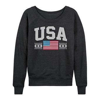 Plus Size Women's USA Winter Sports Sweater Pattern French Terry Long Sleeve Tee