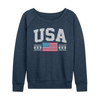 Plus Size Women's USA Winter Sports Sweater Pattern French Terry Long Sleeve Tee